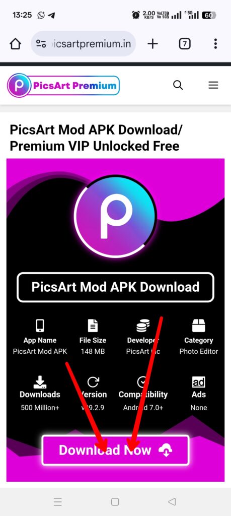 PicsArt Mod APK Download Button 